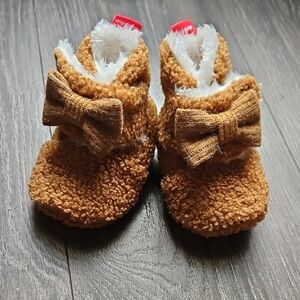 Cozy Brown Baby Booties with Bow